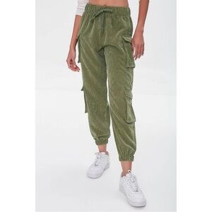 Green Waffle Cord Cargo Pants Joggers Soft